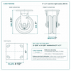 5 x 2 in cast iron rigid caster reference drawing, side, front and top plate views with dimensions