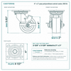 4 x 2 in gray polyurethane swivel caster reference drawing, side, front and top plate views with dimensions