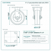 6 x 2 in gray polyurethane rigid caster reference drawing, side, front and top plate views with dimensions
