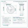 6 x 2 in gray polyurethane swivel caster reference drawing, side, front and top plate views with dimensions