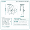 8 x 2 in gray rubber swivel caster reference drawing, side, front and top plate views with dimensions