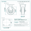 5 x 2 in gray rubber rigid caster reference drawing, side, front and top plate views with dimensions