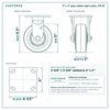 5 x 2 in gray rubber rigid caster reference drawing, side, front and top plate views with dimensions