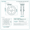 8 x 2 in gray rubber swivel caster reference drawing, side, front and top plate views with dimensions