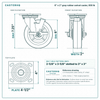 6 x 2 in gray rubber swivel caster reference drawing, side, front and top plate views with dimensions