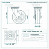 6 x 2 in gray rubber swivel caster reference drawing, side, front and top plate views with dimensions