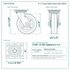 6 x 2 in gray rubber swivel caster reference drawing, side, front and top plate views with dimensions