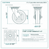 6 x 2 in gray rubber swivel caster reference drawing, side, front and top plate views with dimensions