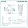 6 x 2 in gray rubber rigid caster reference drawing, side, front and top plate views with dimensions
