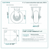 5 x 2 in maroon polyurethane rigid caster reference drawing, side, front and top plate views with dimensions