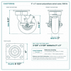 5 x 2 in maroon polyurethane swivel caster reference drawing, side, front and top plate views with dimensions
