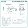 5 x 2 in maroon polyurethane swivel caster reference drawing, side, front and top plate views with dimensions
