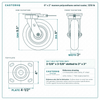 8 x 2 in maroon polyurethane swivel caster reference drawing, side, front and top plate views with dimensions