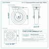 8 x 2 in orange polyurethane swivel caster reference drawing, side, front and top plate views with dimensions