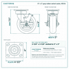 6 x 2 in gray rubber swivel caster reference drawing, side, front and top plate views with dimensions