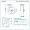 8 x 2 in gray rubber swivel caster reference drawing, side, front and top plate views with dimensions