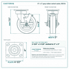 6 x 2 in gray rubber swivel caster reference drawing, side, front and top plate views with dimensions