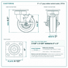5 x 2 in gray rubber swivel caster reference drawing, side, front and top plate views with dimensions