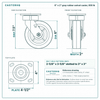 6 x 2 in gray rubber swivel caster reference drawing, side, front and top plate views with dimensions