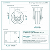 5 x 2 in gray rubber rigid caster reference drawing, side, front and top plate views with dimensions