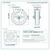 8 x 2 in gray rubber swivel caster reference drawing, side, front and top plate views with dimensions