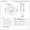 8 x 2 in maroon polyurethane swivel caster reference drawing, side, front and top plate views with dimensions
