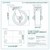 8 x 3 in yellow polyurethane swivel caster reference drawing, side, front and top plate views with dimensions