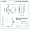 6 x 3 in green polyurethane rigid caster reference drawing, side, front and top plate views with dimensions