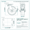 8 x 3 in green polyurethane swivel caster reference drawing, side, front and top plate views with dimensions