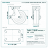 8 x 3 in phenolic swivel caster with brake reference drawing, side, front and top plate views with dimensions