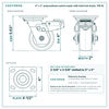 4 x 2 in polyurethane swivel caster with total lock brake reference drawing, side, front and top plate views with dimensions