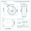 6 x 3 in green polyurethane swivel caster reference drawing, side, front and top plate views with dimensions
