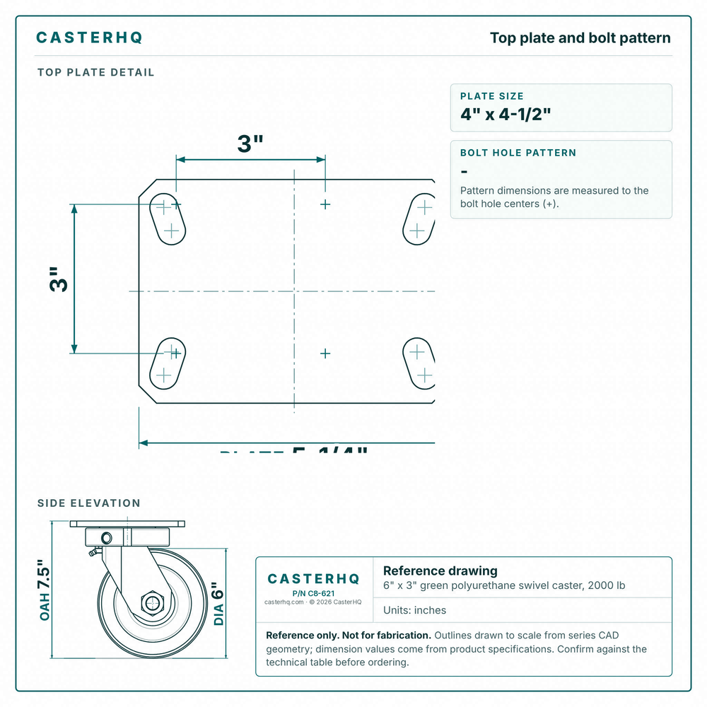 Top plate bolt pattern drawing, ["3-3/8\" x 5-1/4\""] plate