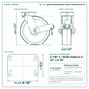 10 x 3 in green polyurethane swivel caster reference drawing, side, front and top plate views with dimensions