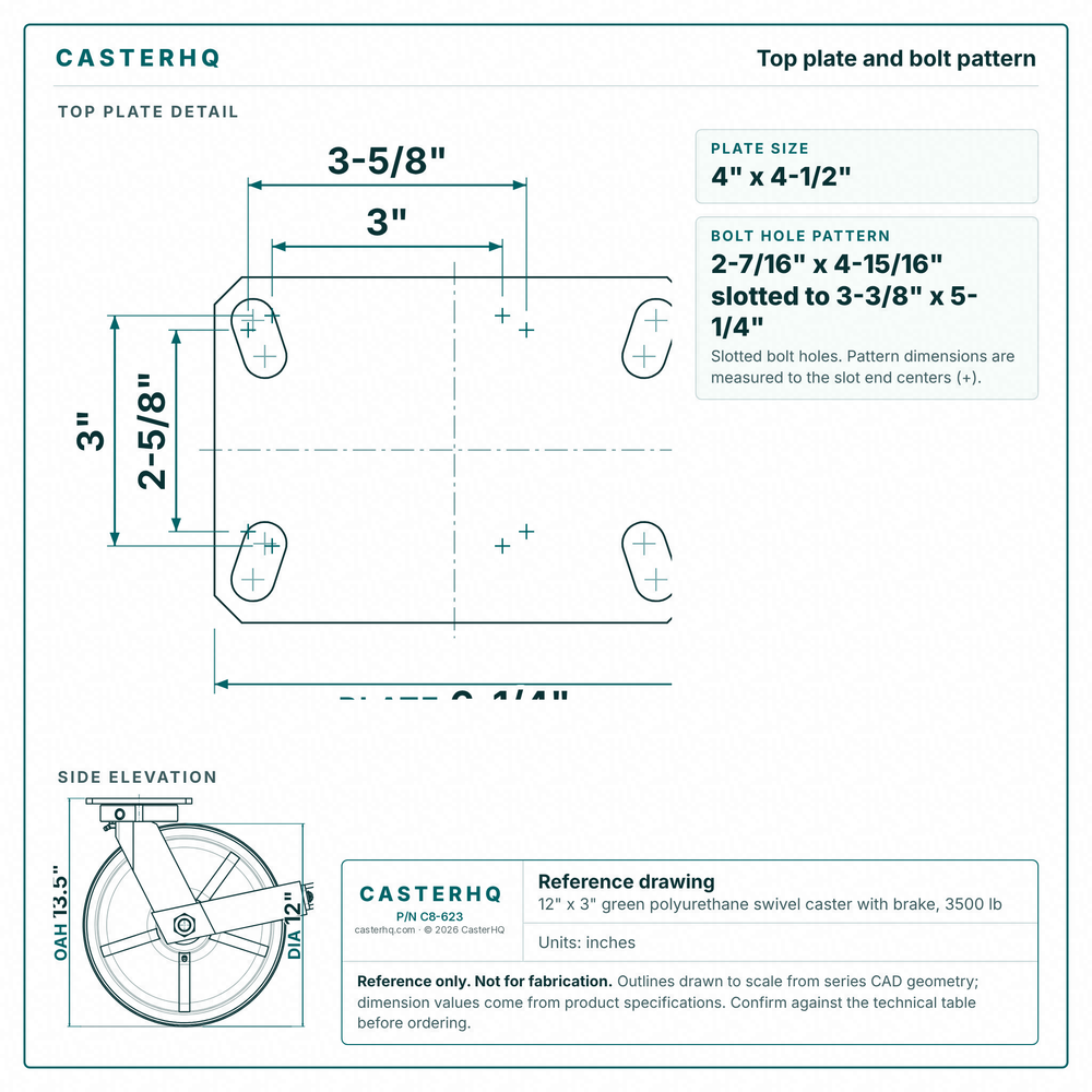 Top plate bolt pattern drawing, ["4-1/2\" x 6-1/4\""] plate, slotted bolt holes
