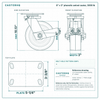 8 x 3 in phenolic swivel caster reference drawing, side, front and top plate views with dimensions