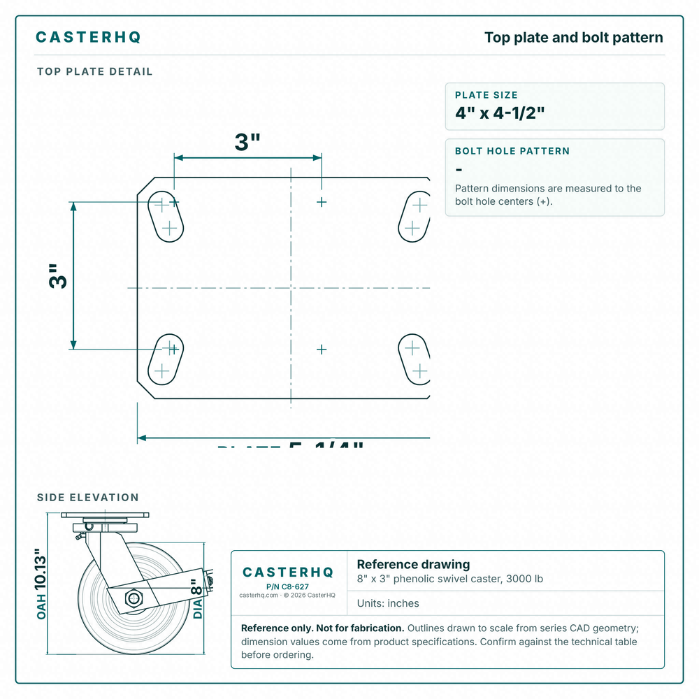 Top plate bolt pattern drawing, ["3-3/8\" x 5-1/4\""] plate