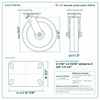 12 x 3 in phenolic swivel caster reference drawing, side, front and top plate views with dimensions