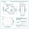 6 x 3 in green polyurethane swivel caster with brake reference drawing, side, front and top plate views with dimensions