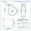 8 x 3 in green polyurethane swivel caster reference drawing, side, front and top plate views with dimensions