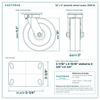10 x 3 in phenolic swivel caster reference drawing, side, front and top plate views with dimensions