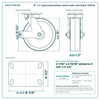 10 x 3 in green polyurethane swivel caster with brake reference drawing, side, front and top plate views with dimensions