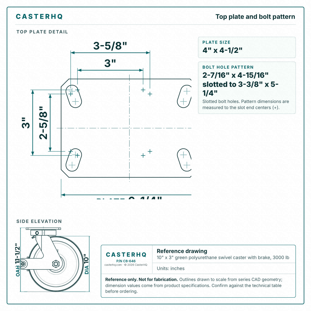 Top plate bolt pattern drawing, ["4-1/2\" x 6-1/4\""] plate, slotted bolt holes