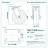 8 x 3 in phenolic swivel caster reference drawing, side, front and top plate views with dimensions