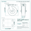 8 x 3 in black nylon swivel caster reference drawing, side, front and top plate views with dimensions