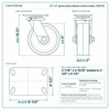 8 x 3 in green polyurethane swivel caster reference drawing, side, front and top plate views with dimensions