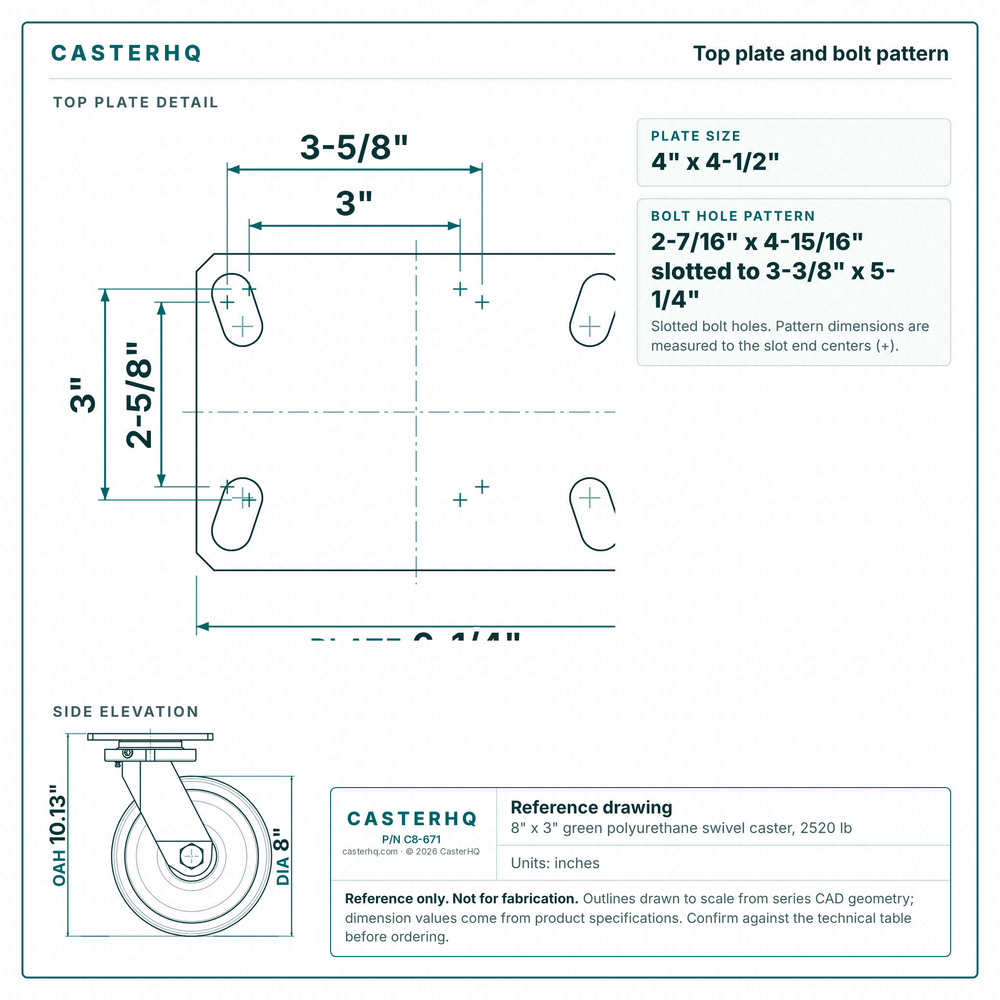 Top plate bolt pattern drawing, ["4-1/2\" x 6-1/4\""] plate, slotted bolt holes