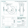 8 x 3 in black nylon swivel caster reference drawing, side, front and top plate views with dimensions