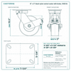 8 x 3 in black nylon swivel caster with brake reference drawing, side, front and top plate views with dimensions