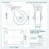 8 x 3 in black nylon swivel caster reference drawing, side, front and top plate views with dimensions